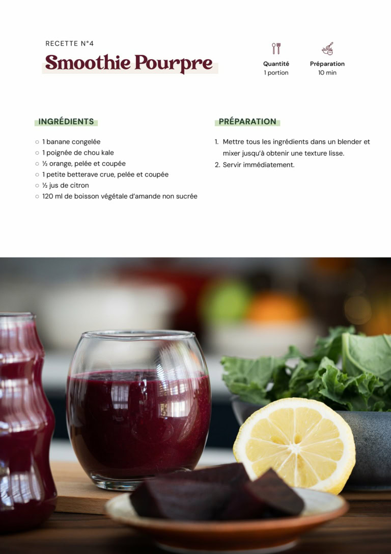 Smoothie à la betterave et citron, idéal pour une collation saine, riche en vitamines, et facile à préparer pour booster votre énergie.