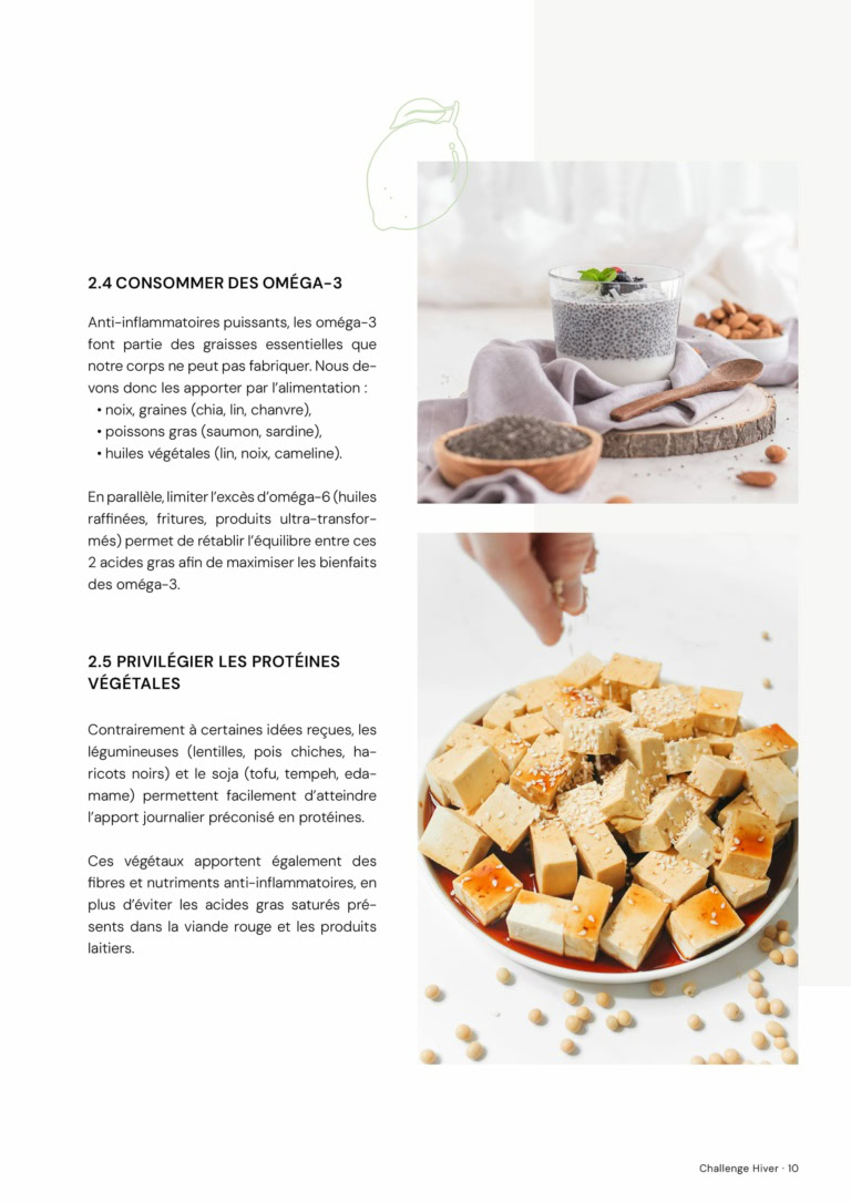 Une verre de chia pudding avec fruits et noix, riche en oméga-3 et protéines végétales pour une nutrition équilibrée et anti-inflammatoire.