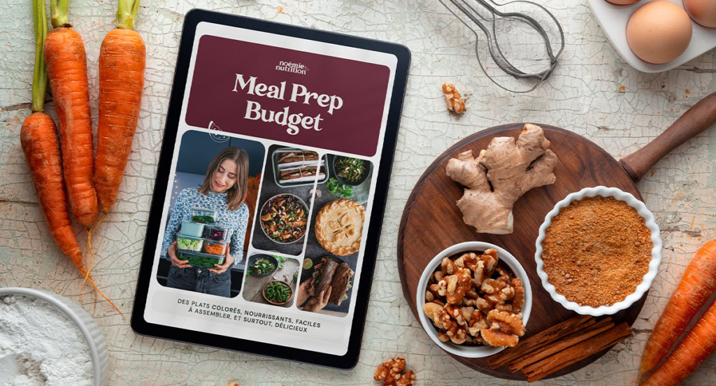 Recette meal prep, légumes frais, ingrédients santé, cuisine pratique, conseils nutritionnels, organisation repas, alimentation équilibrée, perte de poids, nutrition saine, planification repas, Noémie Nutrition.