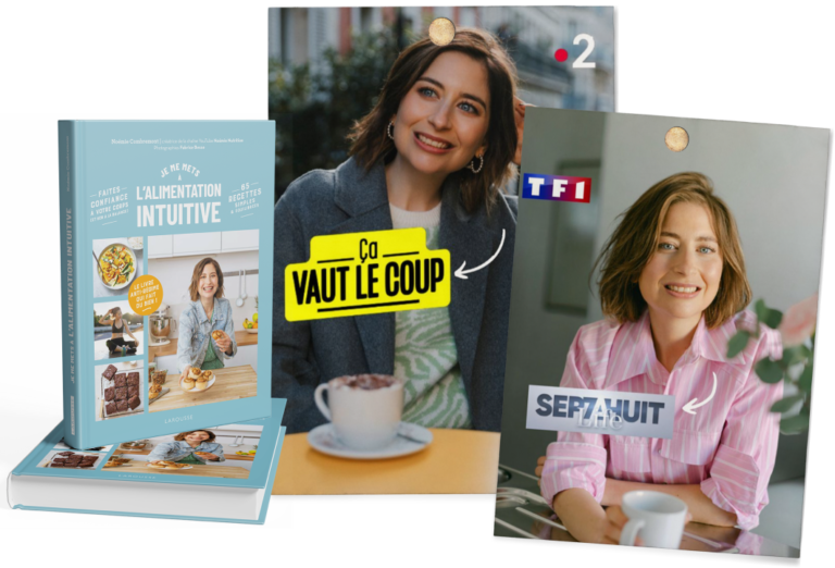Une femme souriante lors d'une séance de coaching nutrition, illustrant la nutrition intuitive et le bien-être.